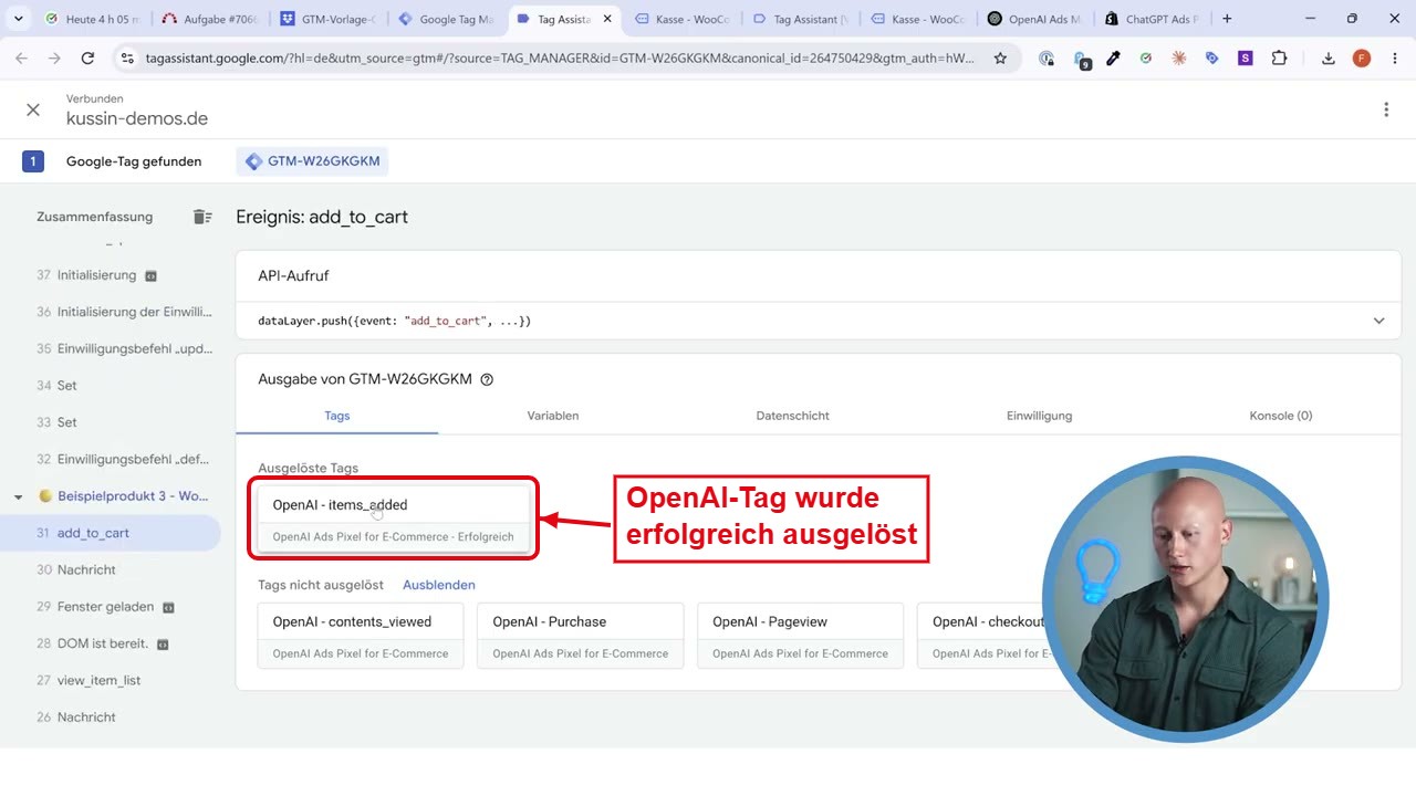 Ausgelöstes OpenAI-Tag im Google Tag Assistant