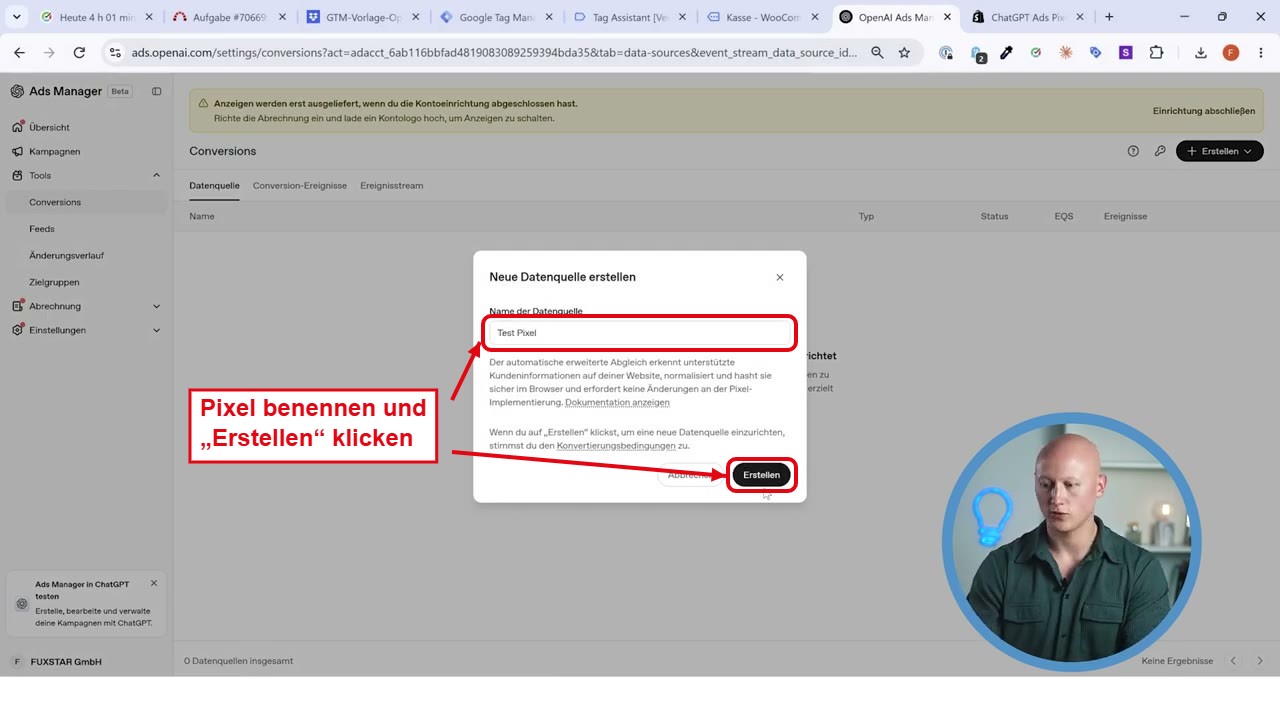 Neue Datenquelle im OpenAI Ads Manager erstellen