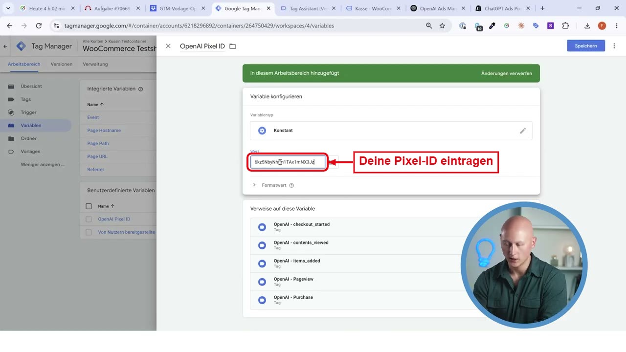 Variable OpenAI Pixel ID im Google Tag Manager